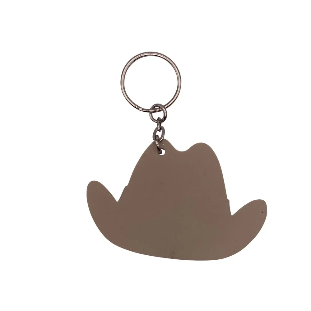 Star Dad Cowboy Hat Keychain‎ Tan Blue Sheriff Star Western Novelty Key Ring